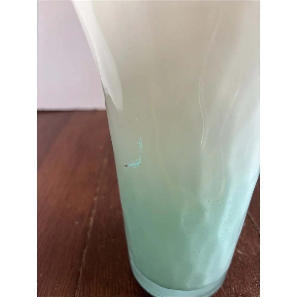 Vintage Libbey Ombré Teal/White Frosted Vase 8